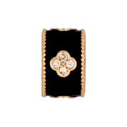 14K Solid Gold Black Enamel and Diamond Clover Design Ring Charm